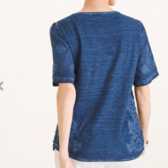 Chico’s Blue Embroidered Linen Relaxed Fit Top Blouse Size 8/10 - Picture 2 of 11